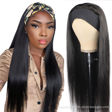 Virgin Indian Straight Cuticle Aligned Hair Head band Human Hair Wig Curly Water Loose Deep Wave Headband Wigs For Black Women